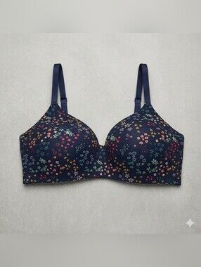 Knix Women's Size 7 Navy Floral WingWoman Contour Wireless Lightly Padded Bra